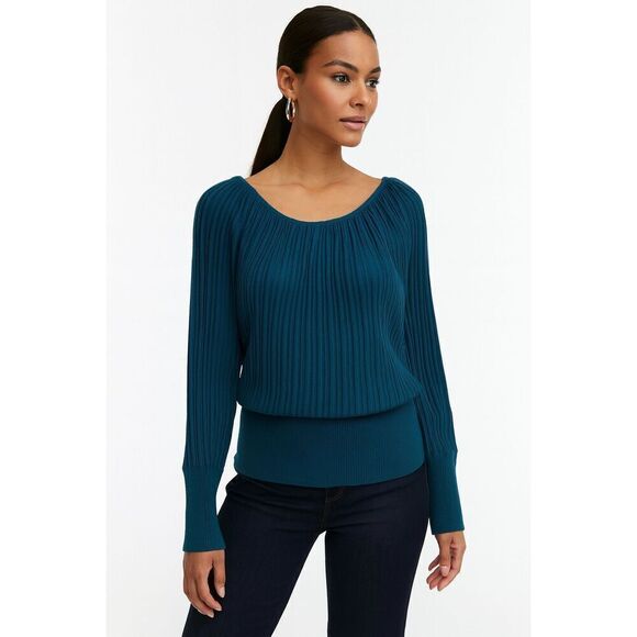 new directions Sweaters - New Directions Women’s Ribbed Knit Sweater Size Large Teal Blue Long Pullover